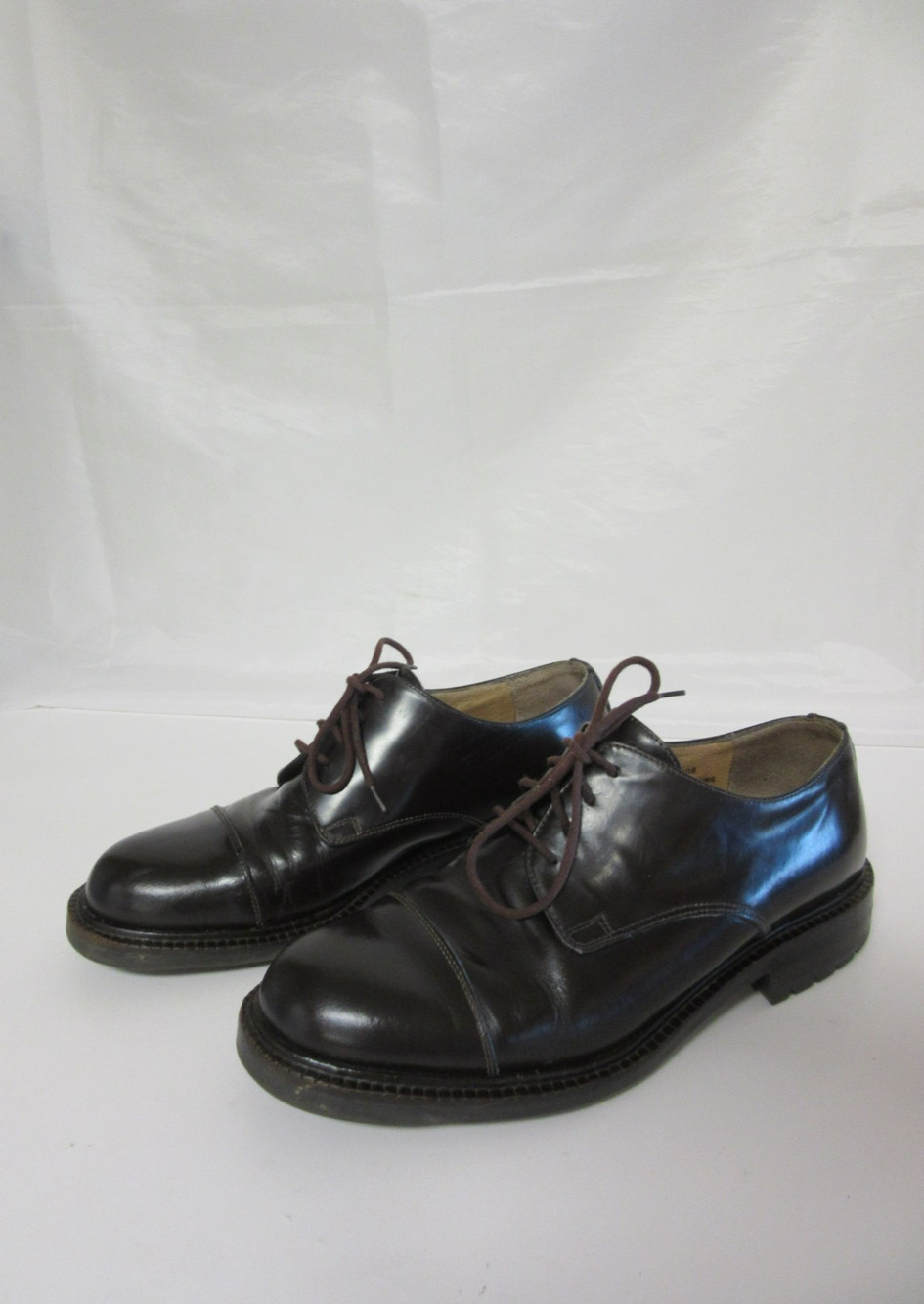 J. CREW Men's Cap-Toe Brown Polished Leather 7 1/2M Oxford Lace Up Shoes Italy